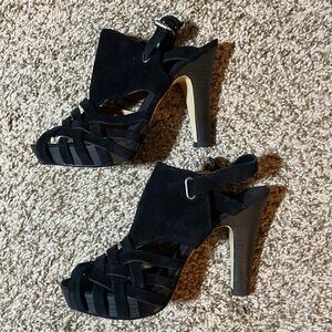 Nine West black heels with suede straps. Size 6.